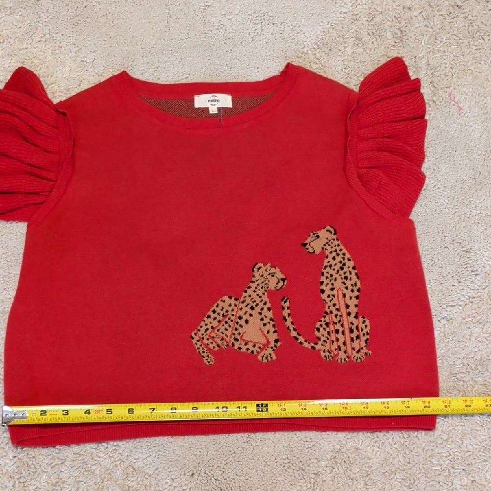 entro Woman's Red Sweater with Cheetah Design, Size L - Picture 5 of 7